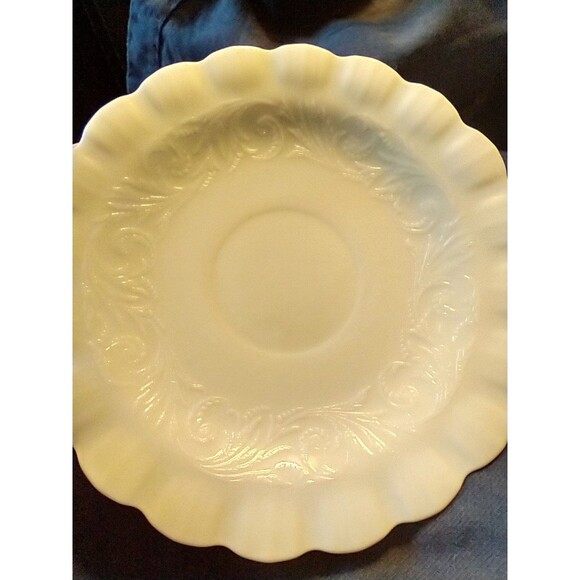 Vintage Scalloped Milk Glass Tea Cup and Saucer: Shabby Chic Decor - Picture 4 of 4